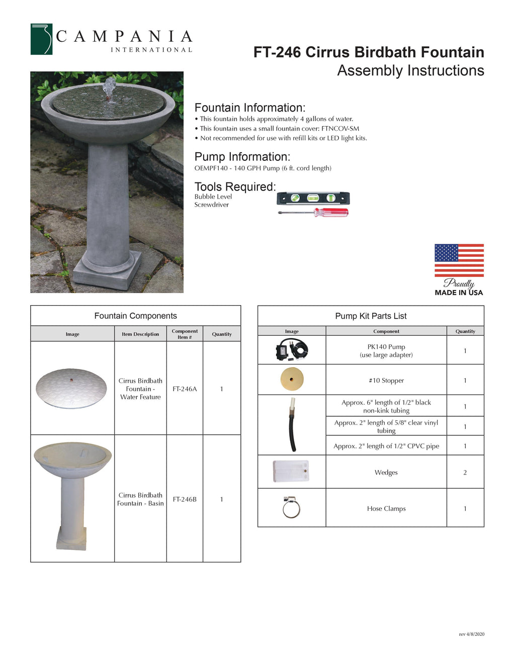 Campania International Cirrus Birdbath Fountain