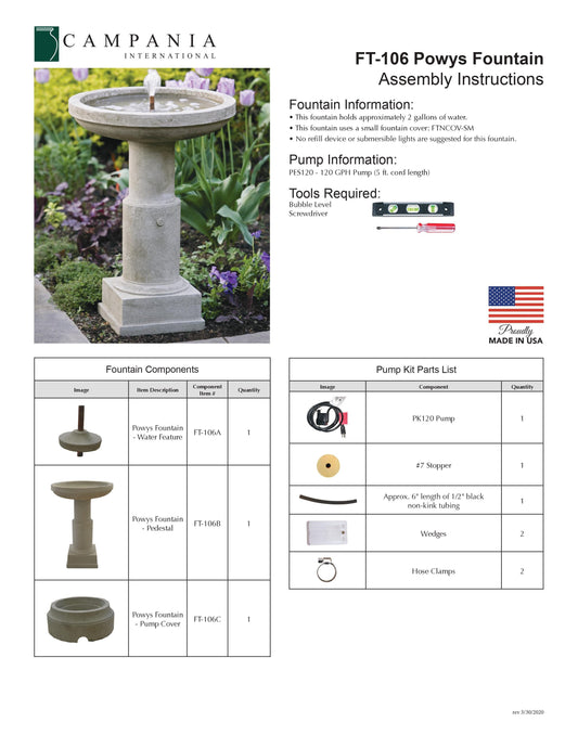 Campania International Powys Outdoor Water Fountain