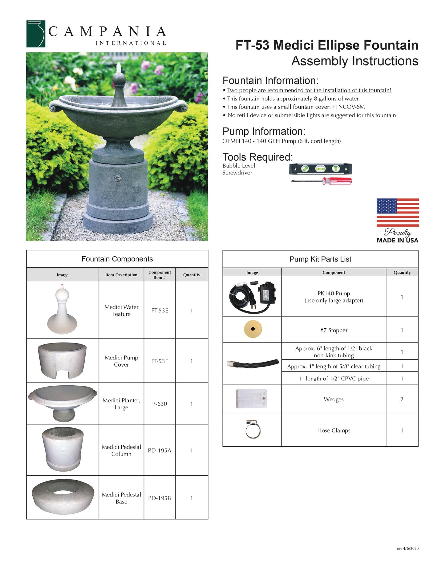 Campania International Medici Ellipse Outdoor Water Fountain