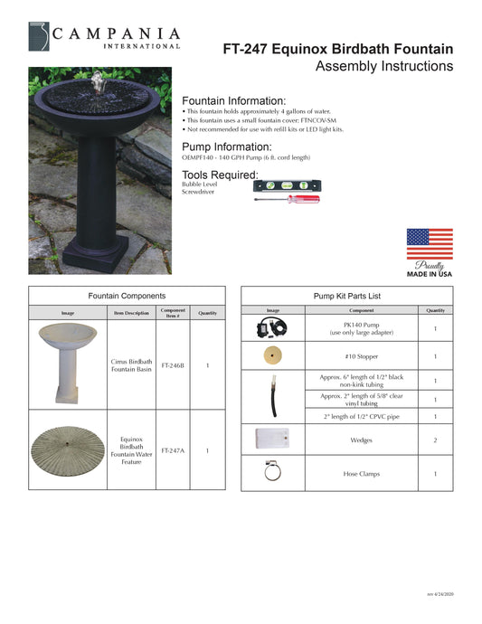 Campania International Equinox Birdbath Fountain