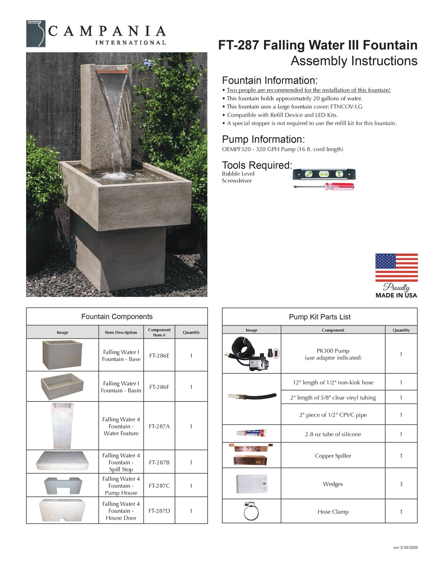 Campania International Falling Water 3 Fountain