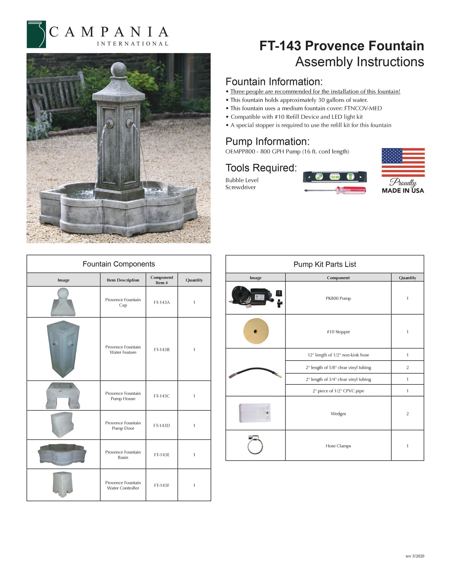 Campania International Provence Outdoor Water Fountain