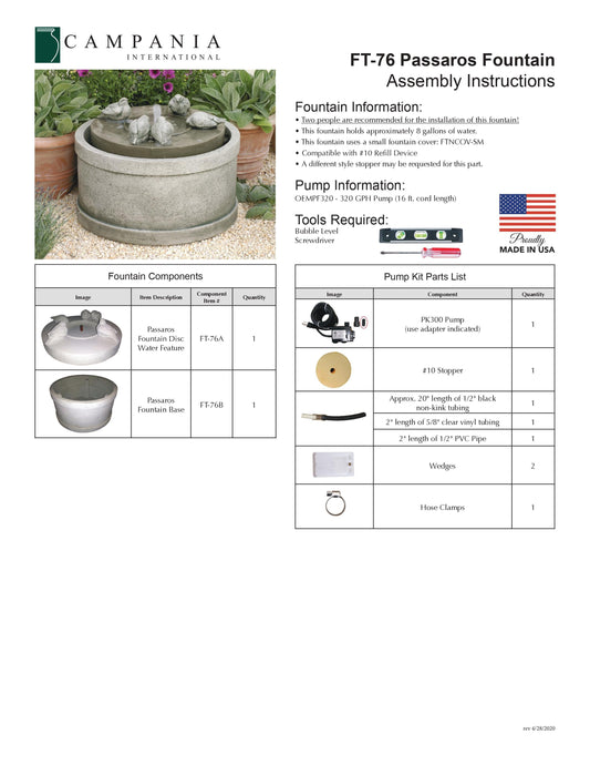 Campania International Passaros Outdoor Water Fountain