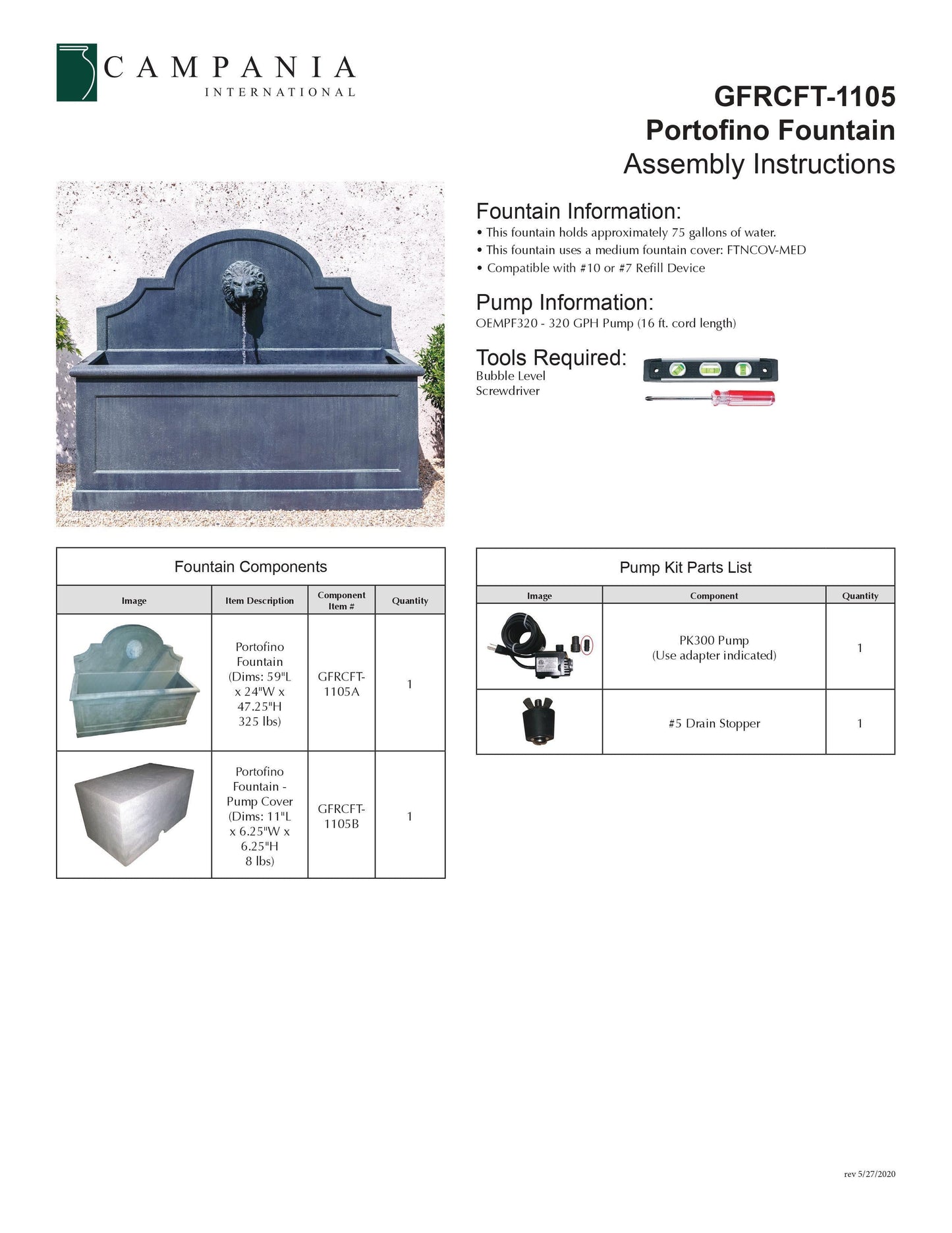 Campania International Portofino Outdoor Water Fountain