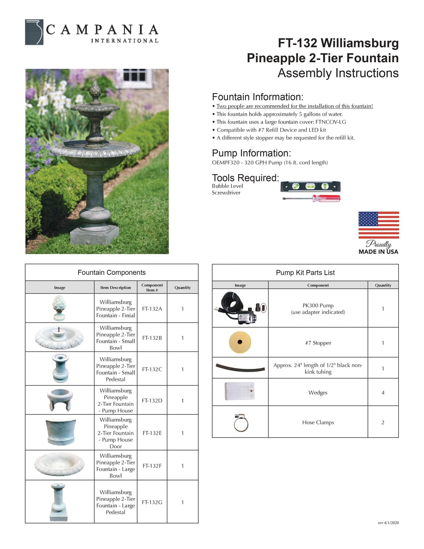 Williamsburg Pineapple Two Tier Fountain Campania International