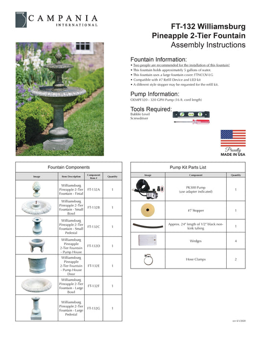 Campania International Williamsburg Pineapple Two Tier Fountain