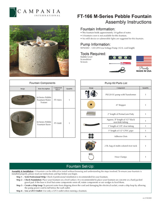 Campania International M-Series Garden Terrace Pebble Fountain