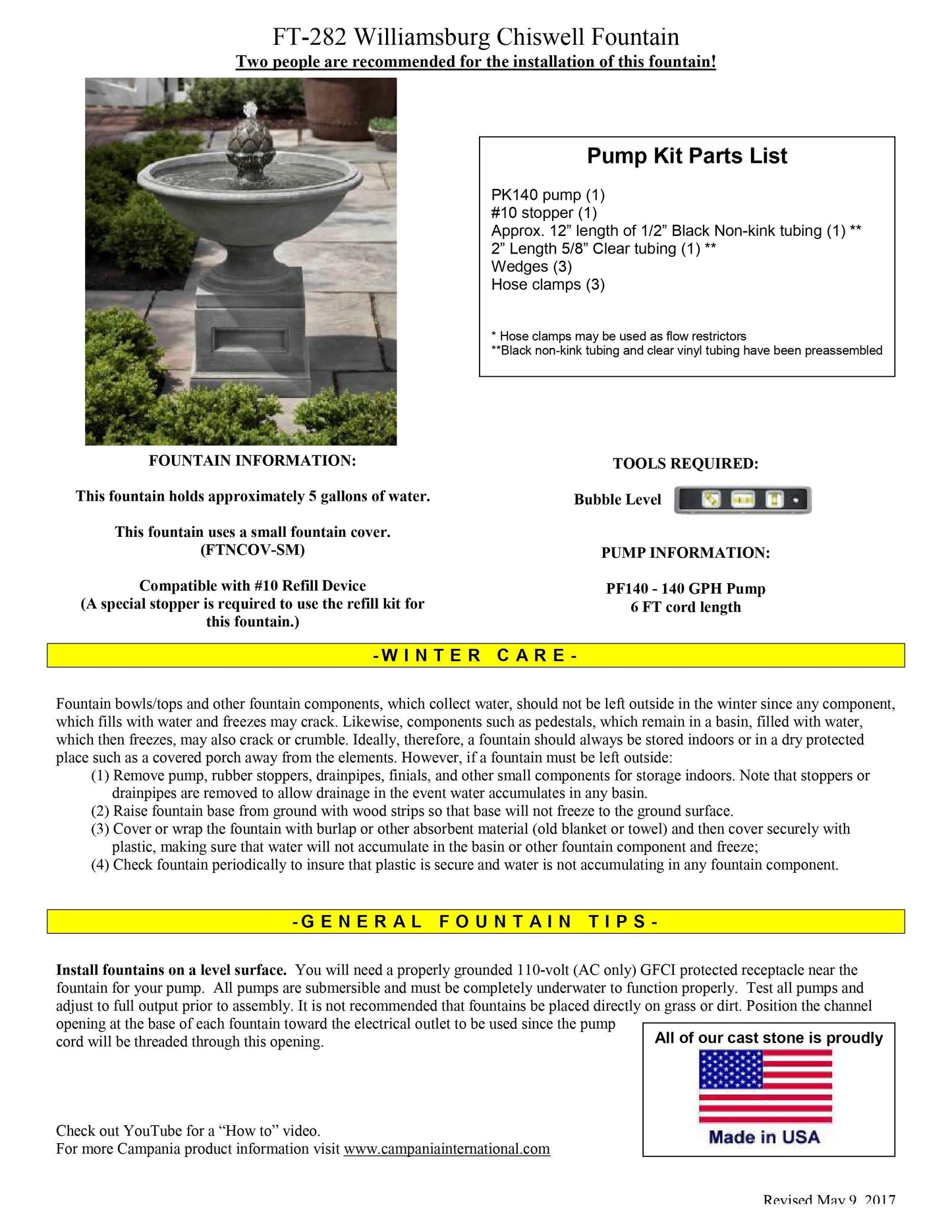 Campania International Williamsburg Chiswell Garden Fountain