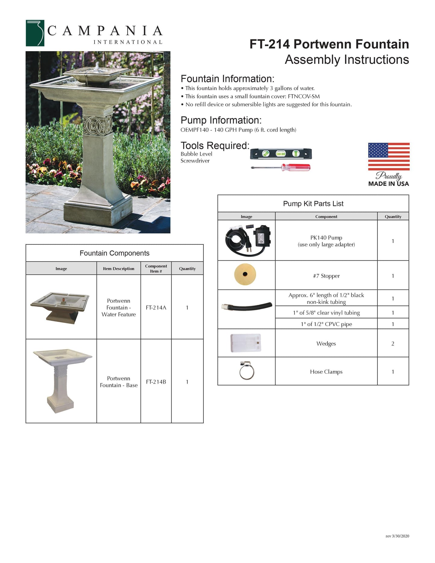 Campania International Portwenn Outdoor Water Fountain