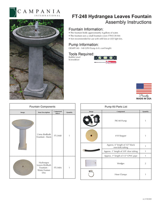 Campania International Hydrangea Leaves Birdbath Fountain