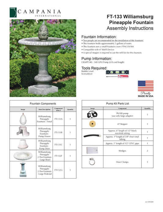 Campania International Williamsburg Pineapple Garden Water Fountain