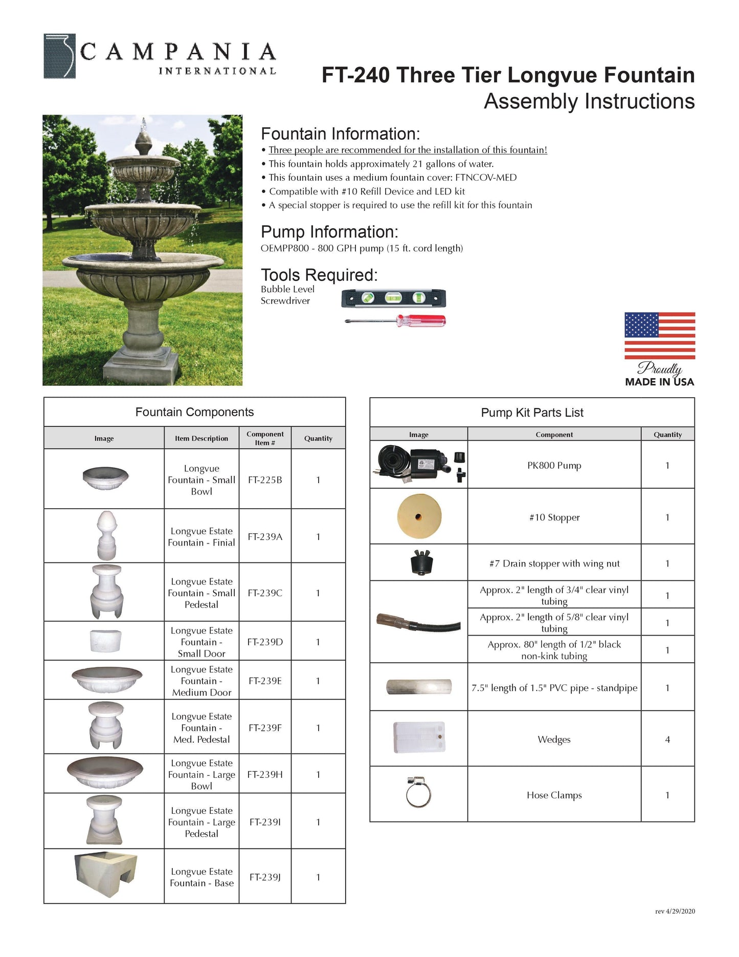 Campania International Three-Tier Longvue Outdoor Water Fountain