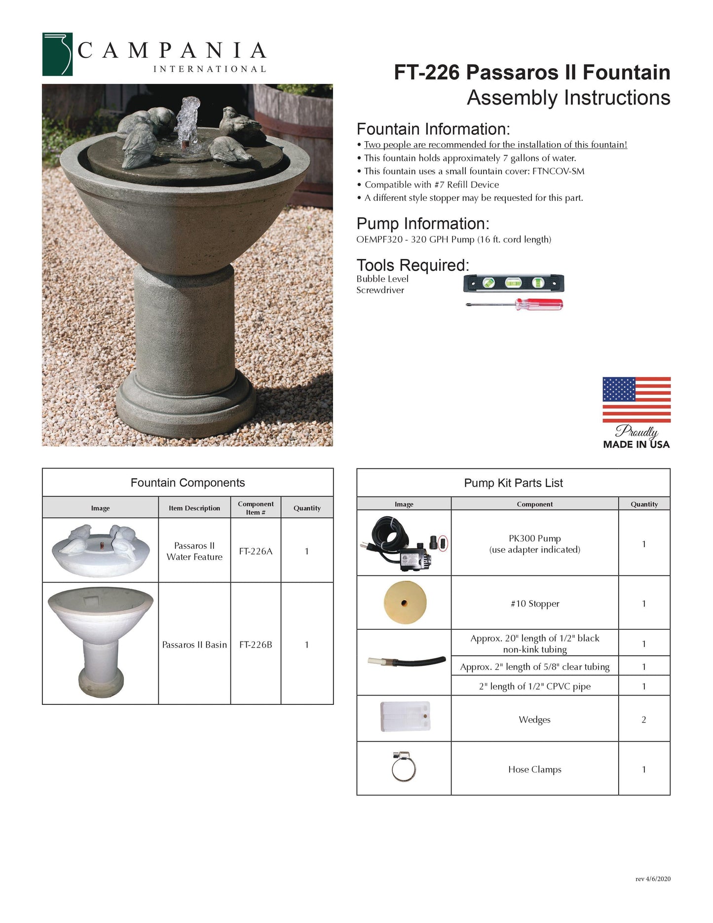 Campania International Passaros II Outdoor Water Fountain