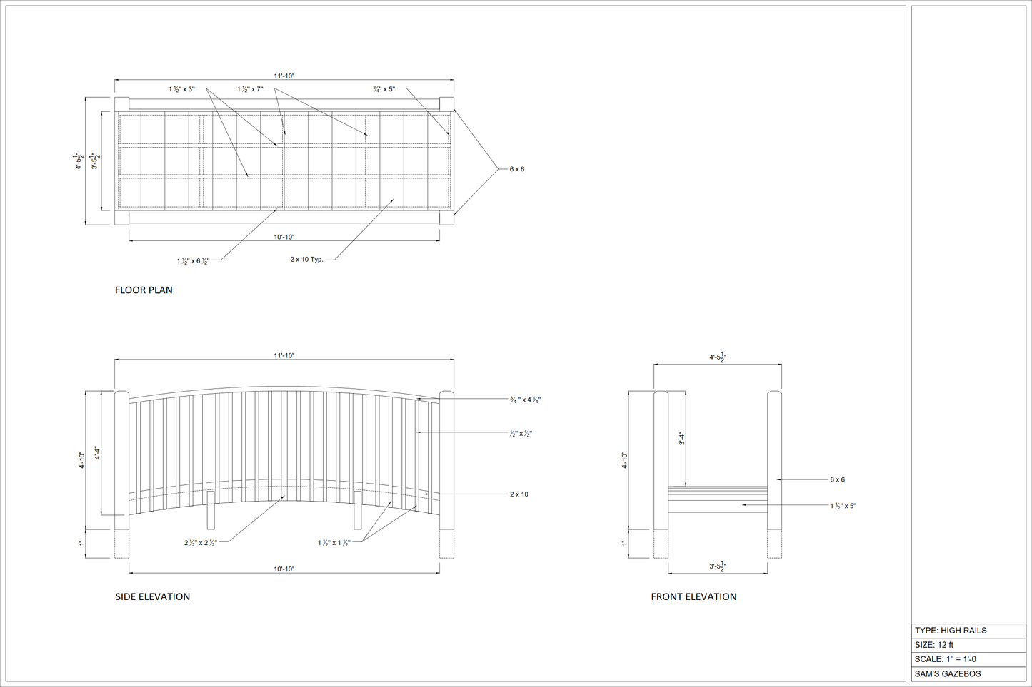 Wooden Garden Bridge with High Rails 12 ft.