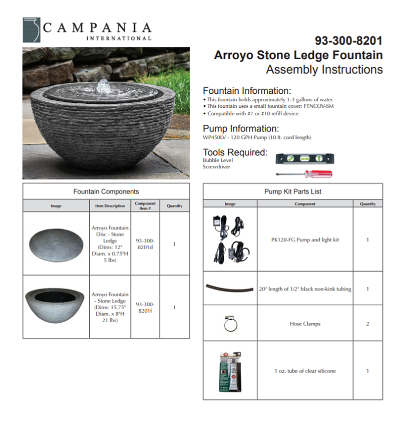 Campania International Arroyo Stone Ledge Garden Fountain, Small