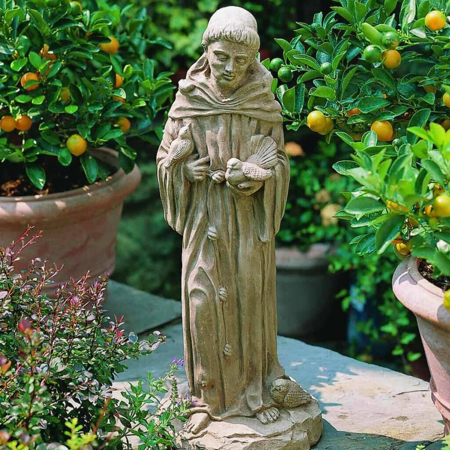 Campania 25" St. Francis with Birds Concrete Garden Statue