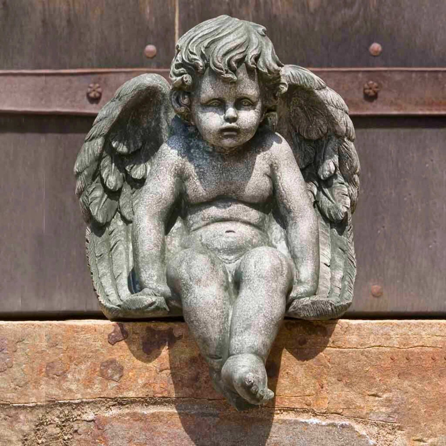 Campania Sitting Cherub Medium Concrete Garden Statue - #C102