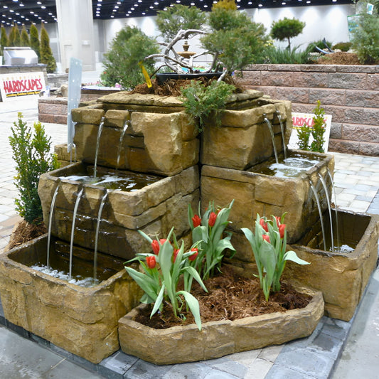 Fiore Stone Courtyard 4-Sided Concrete Planter Fountain