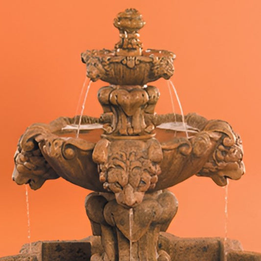 Fiore Stone Courtyard Lion 2-Tier Concrete Fountain