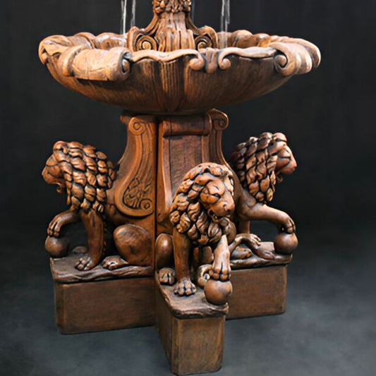Fiore Vesuvio 3-Tier Concrete Fountain with Lion Pedestals - #2080FL