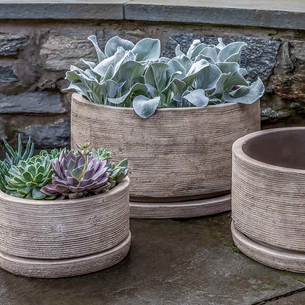 Campania International Sgraffito Low Planter in Antico Terra Cotta