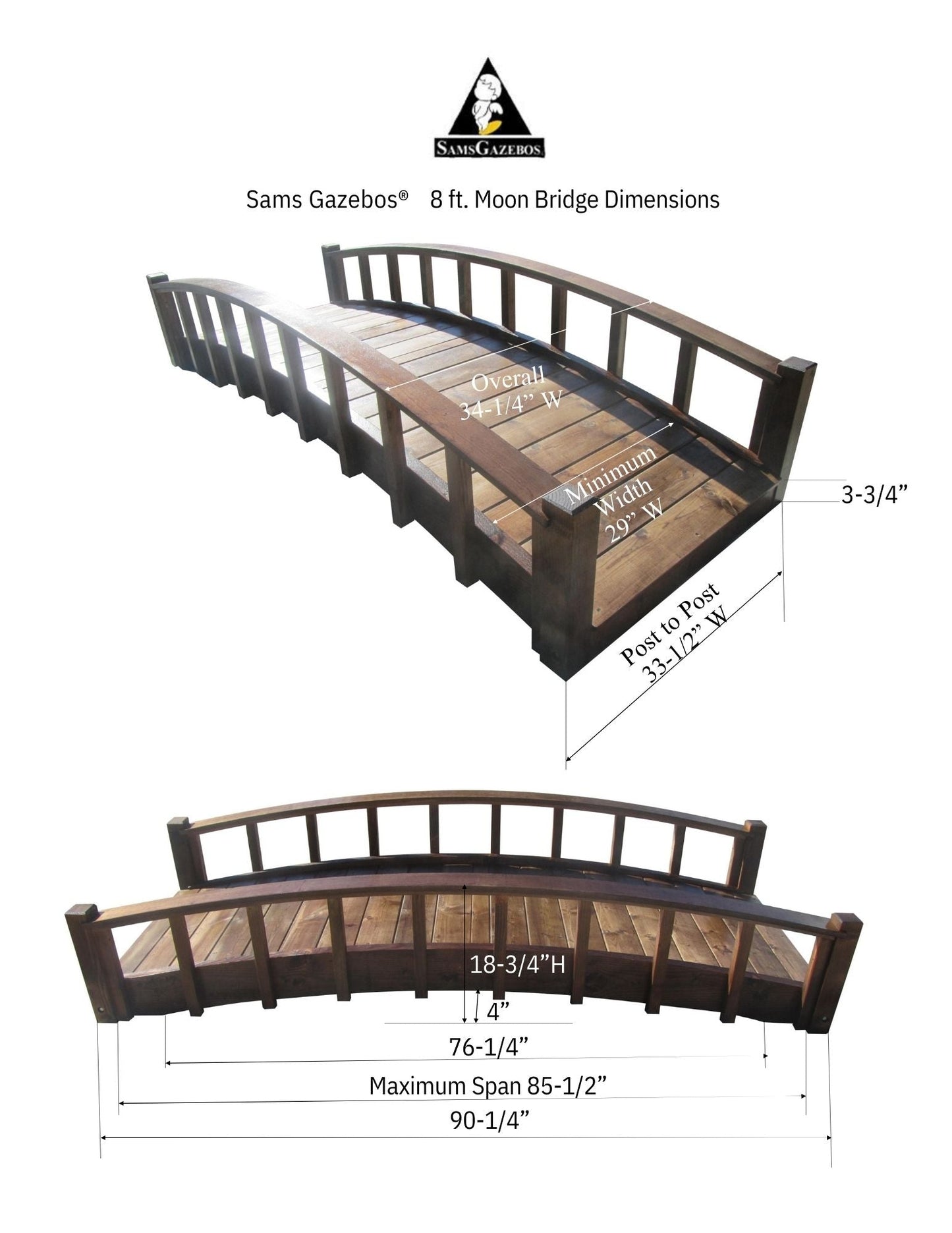 Japanese Wood Garden Bridge 8 ft.