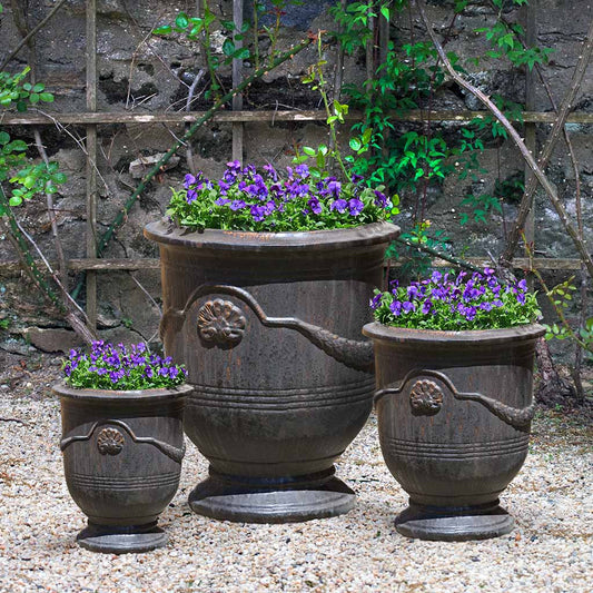 Campania Coquille Anduze Urn Set of 3 | Glazed and Terra Cotta