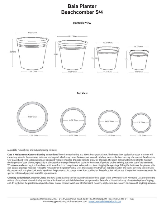 Campania Baia Planter Nested Set of 4 | Beachcomber Glazed Collection