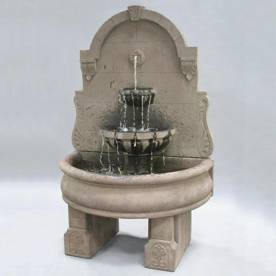 Fiore Stone Bavarian Wall Fountain with Pedestal in Cast Stone