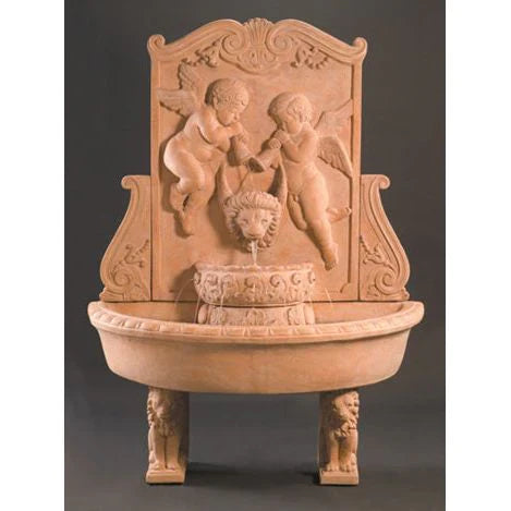 Fiore Stone Cherub Wall Fountain in Cast Stone