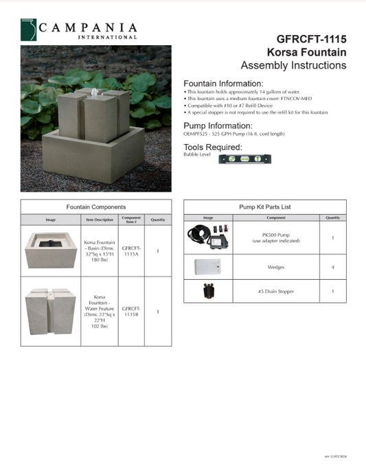 Campania International Korsa Outdoor Water Fountain