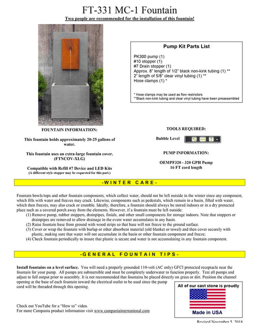 Campania International MC-1 Outdoor Wall Fountain - Copper