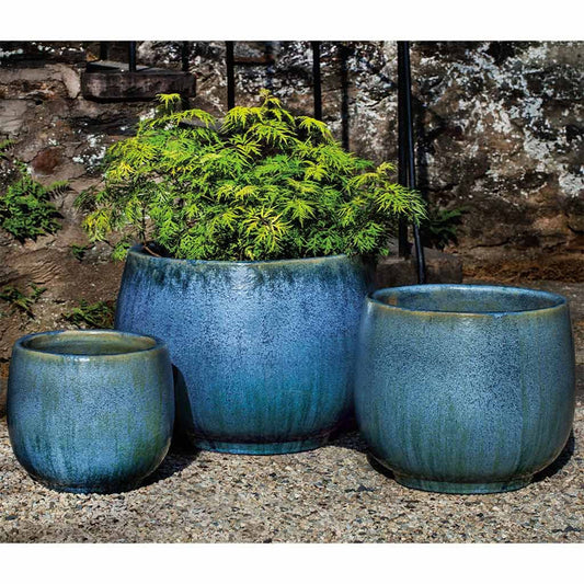 Campania Martine Planter Set of 3 in Blue Pearl | Glazed Terra Cotta