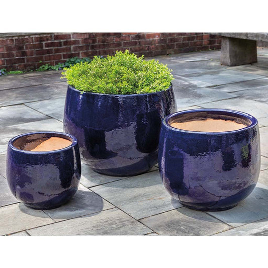 Campania Martine Planter Set of 3 in Sapphire | Glazed Terra Cotta