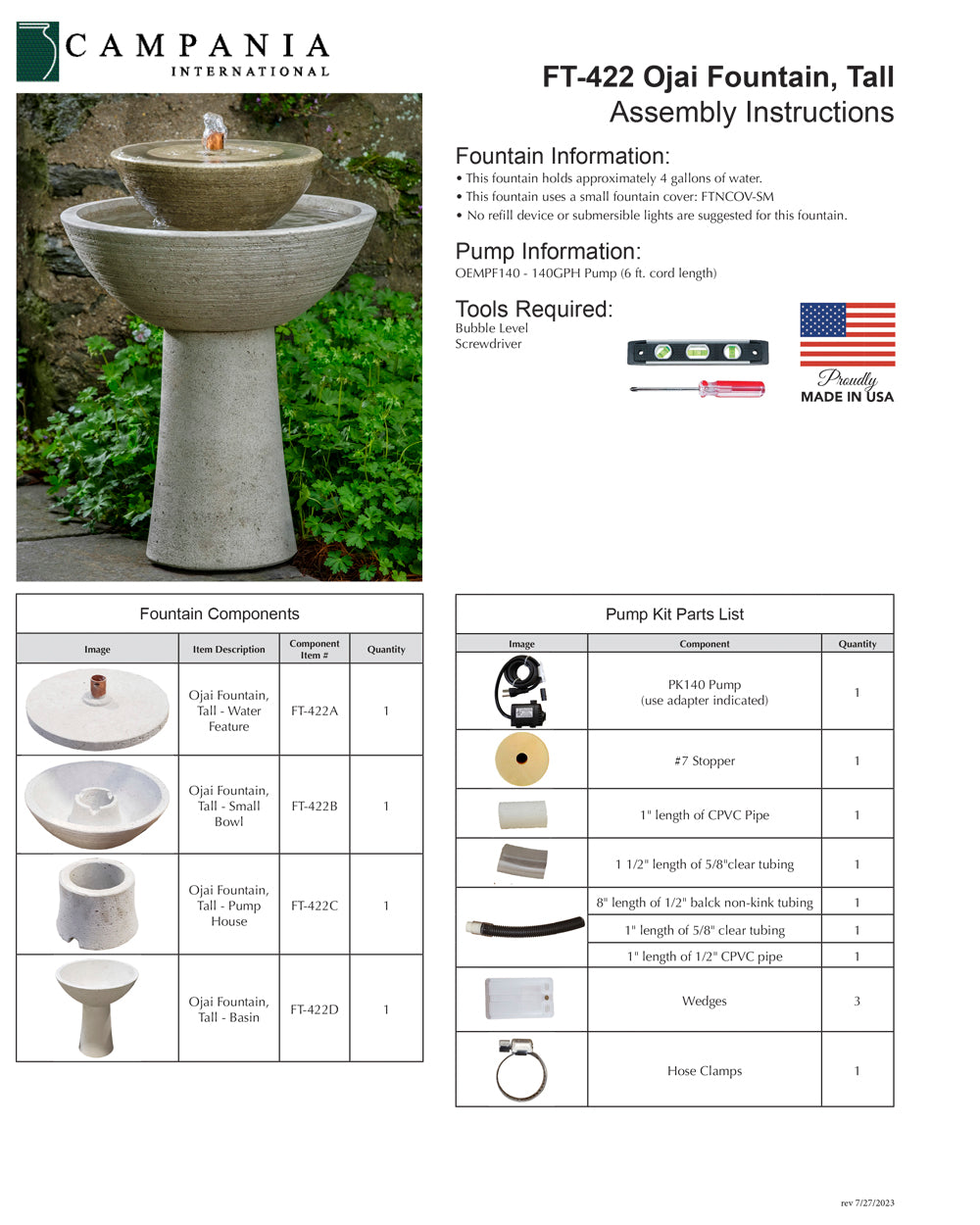 Campania International Ojai Fountain, Tall