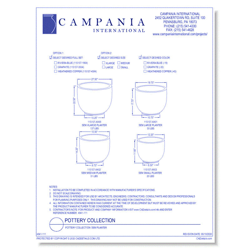 Campania XL Sem Planter in Graphite | Glazed Terra Cotta