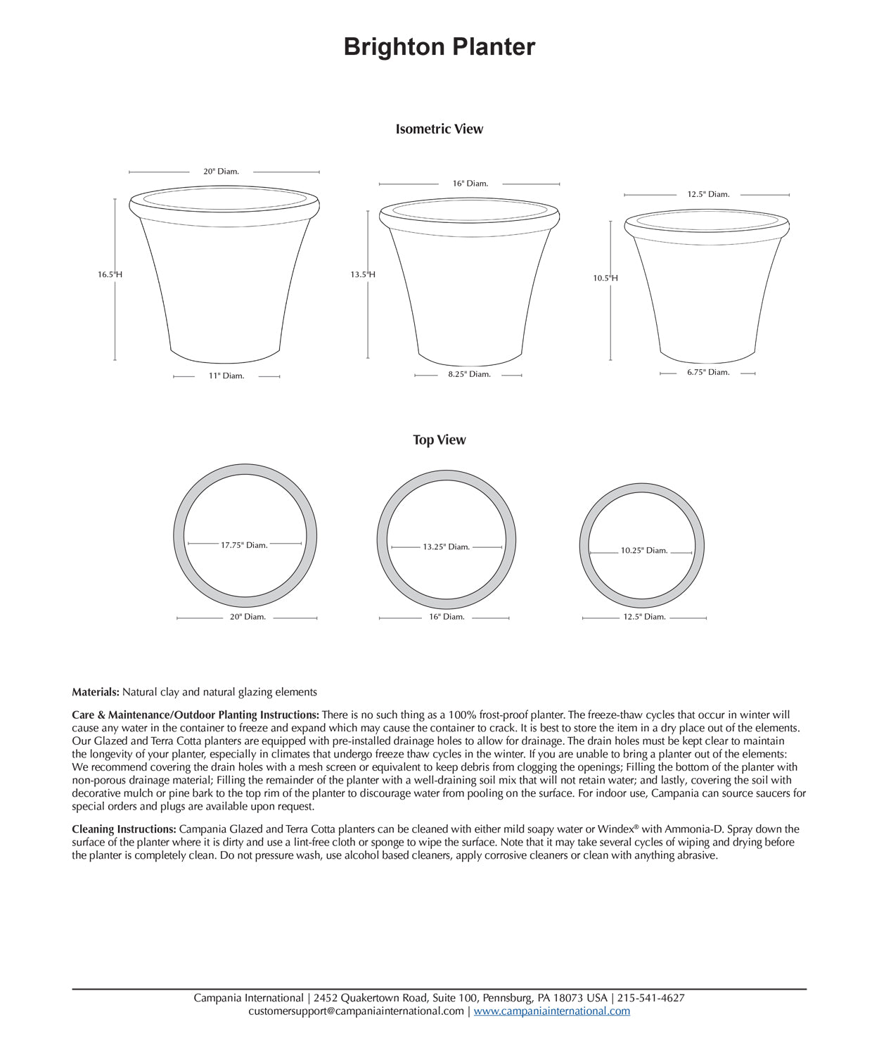 Campania Brighton Glazed Terra Cotta Planter Set of 3 in Mediterranean