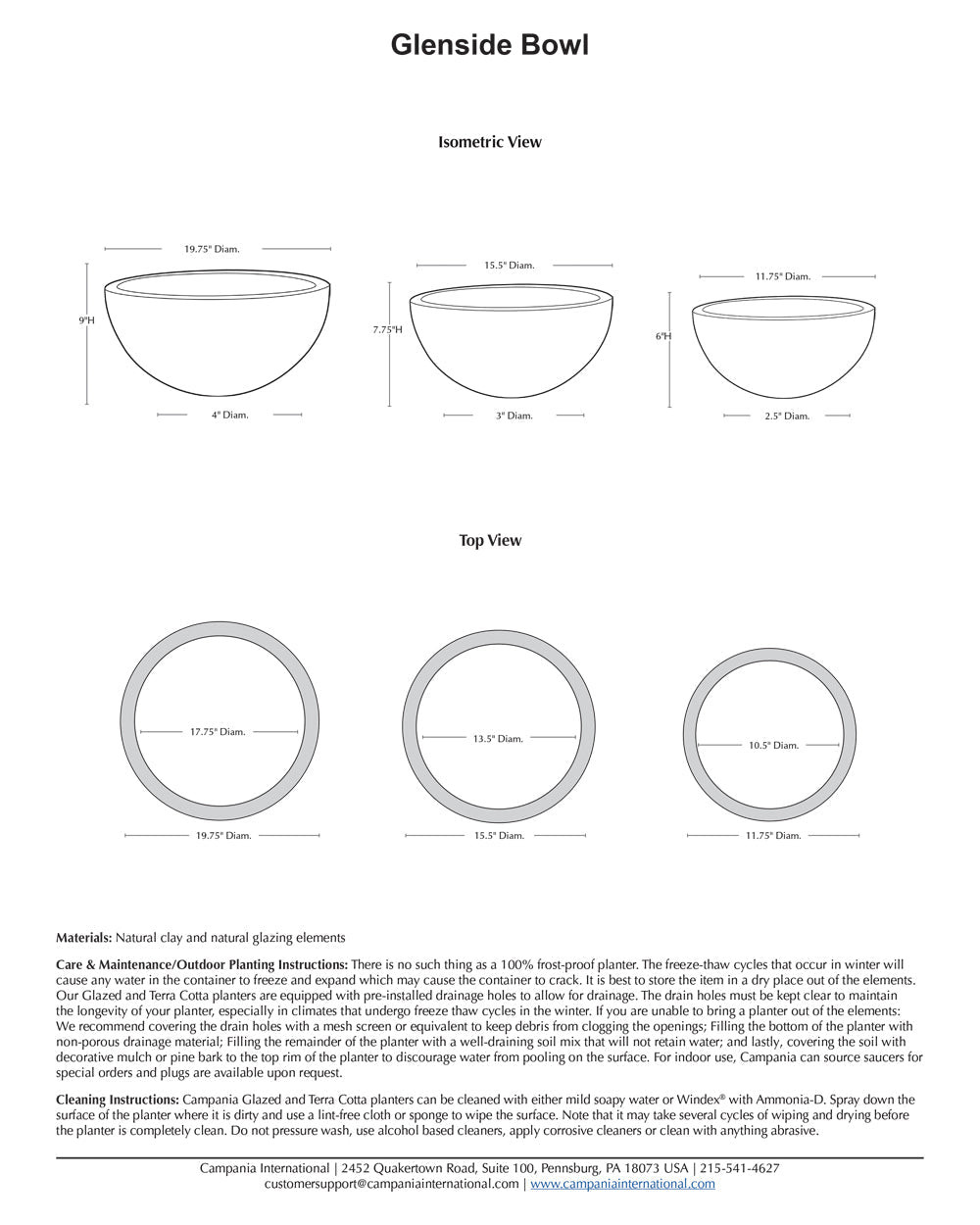 Campania Glenside Bowl Planter Nested Set of 3 | Glazed Collection