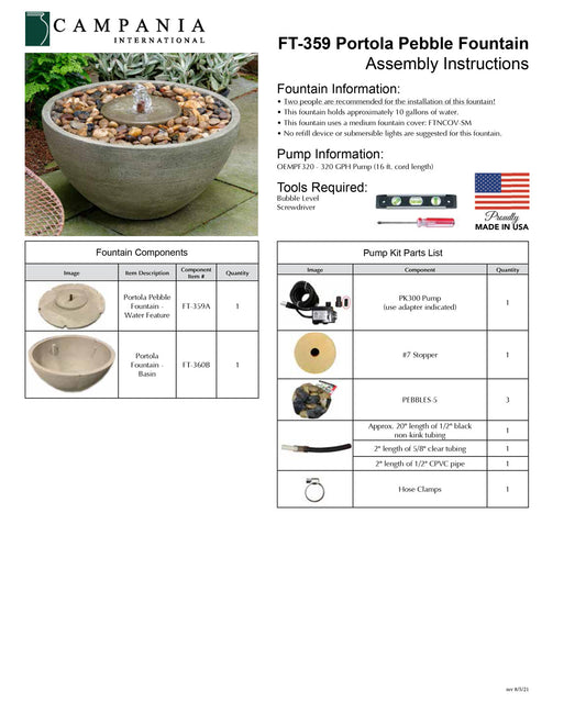 Campania International Portola Pebble Outdoor Water Fountain