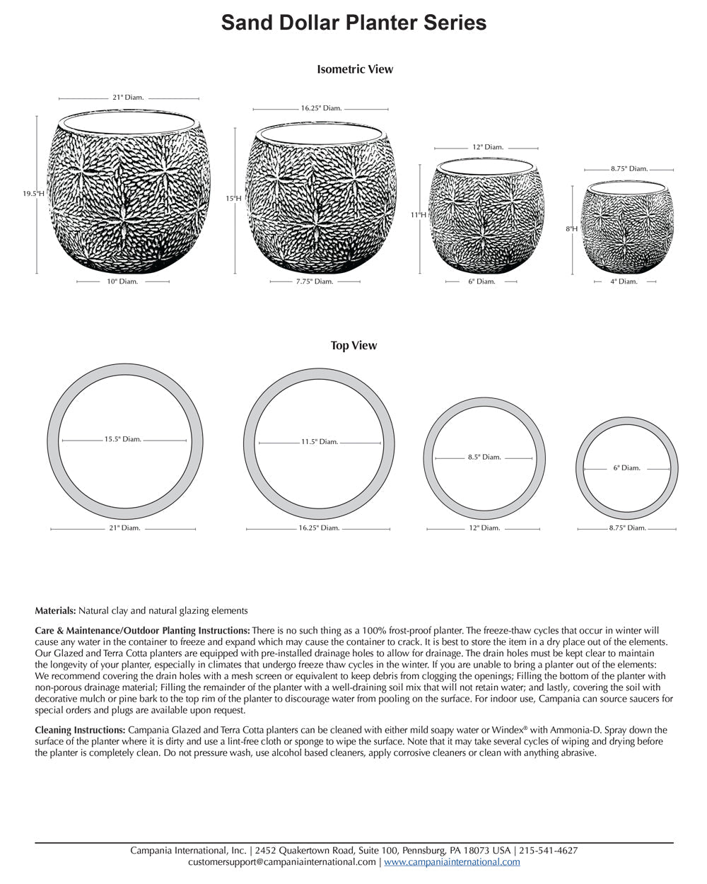 Campania Sand Dollar Planter Nested Set of 4 | Glazed Collection