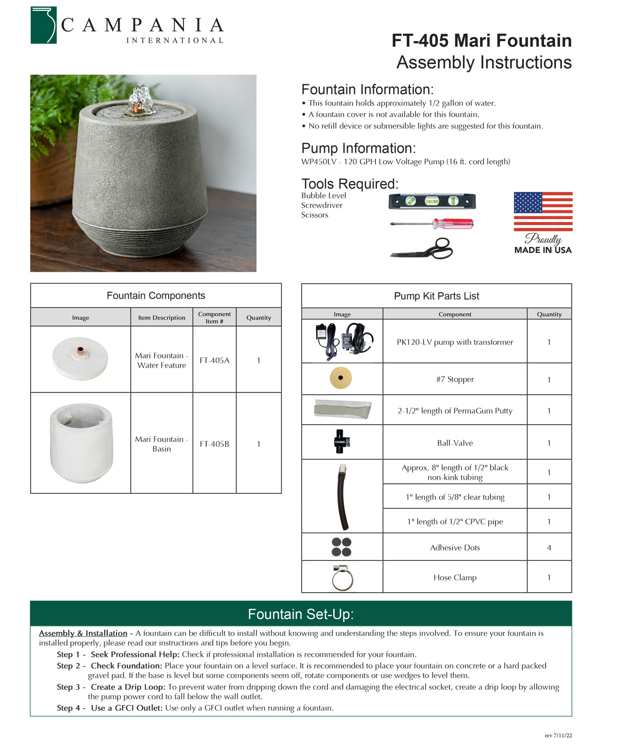 Mari Outdoor Water Fountain Campania International