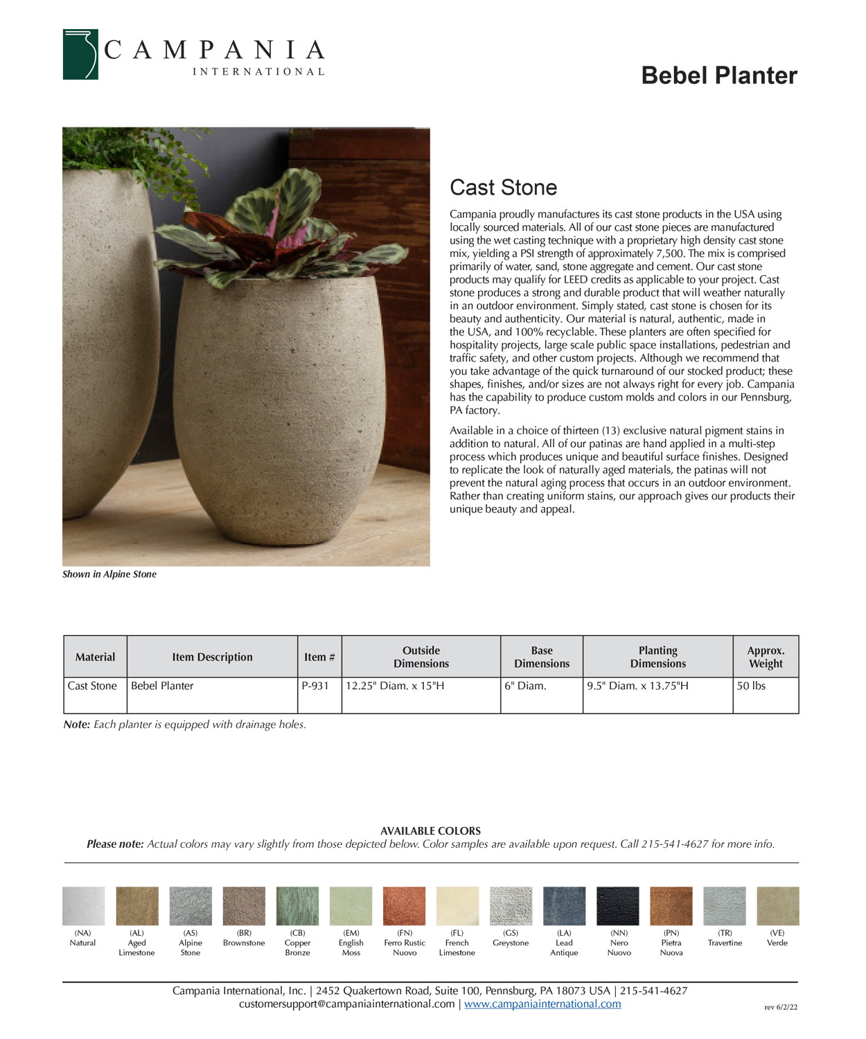 Campania Bebel Cast Stone Planter