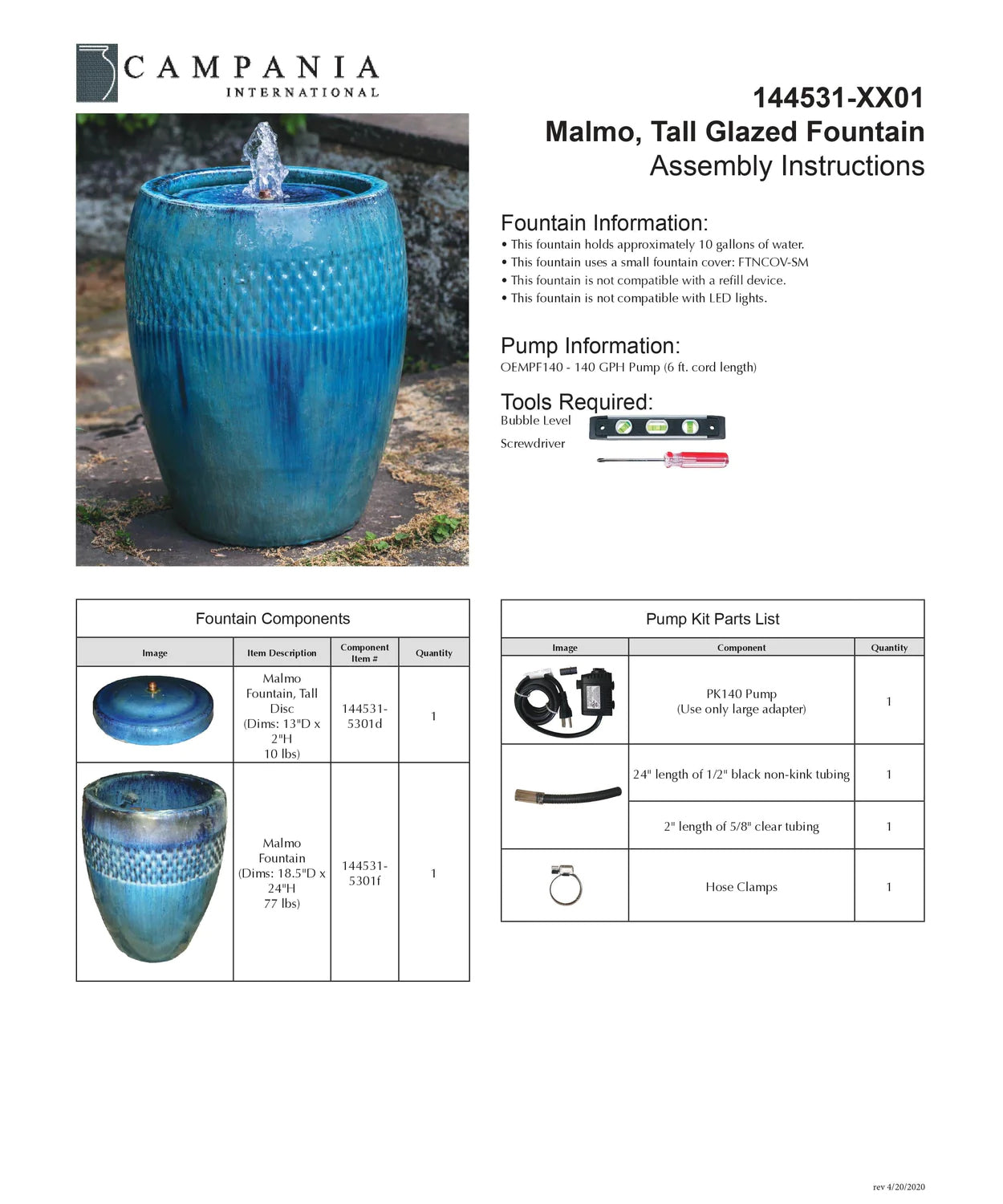 Campania International Malmo Fountain, Tall - Mediterranean Blue