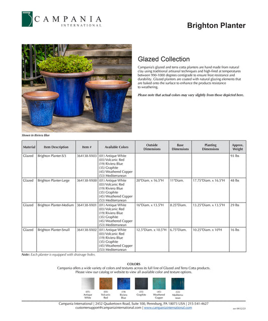 Campania Brighton Glazed Terra Cotta Planter Set of 3 in Riviera Blue