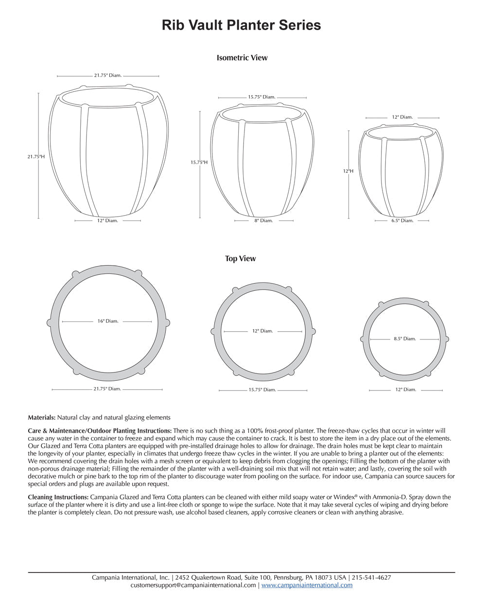Campania Rib Vault Planter Nested Set of 3 | Glazed Collection