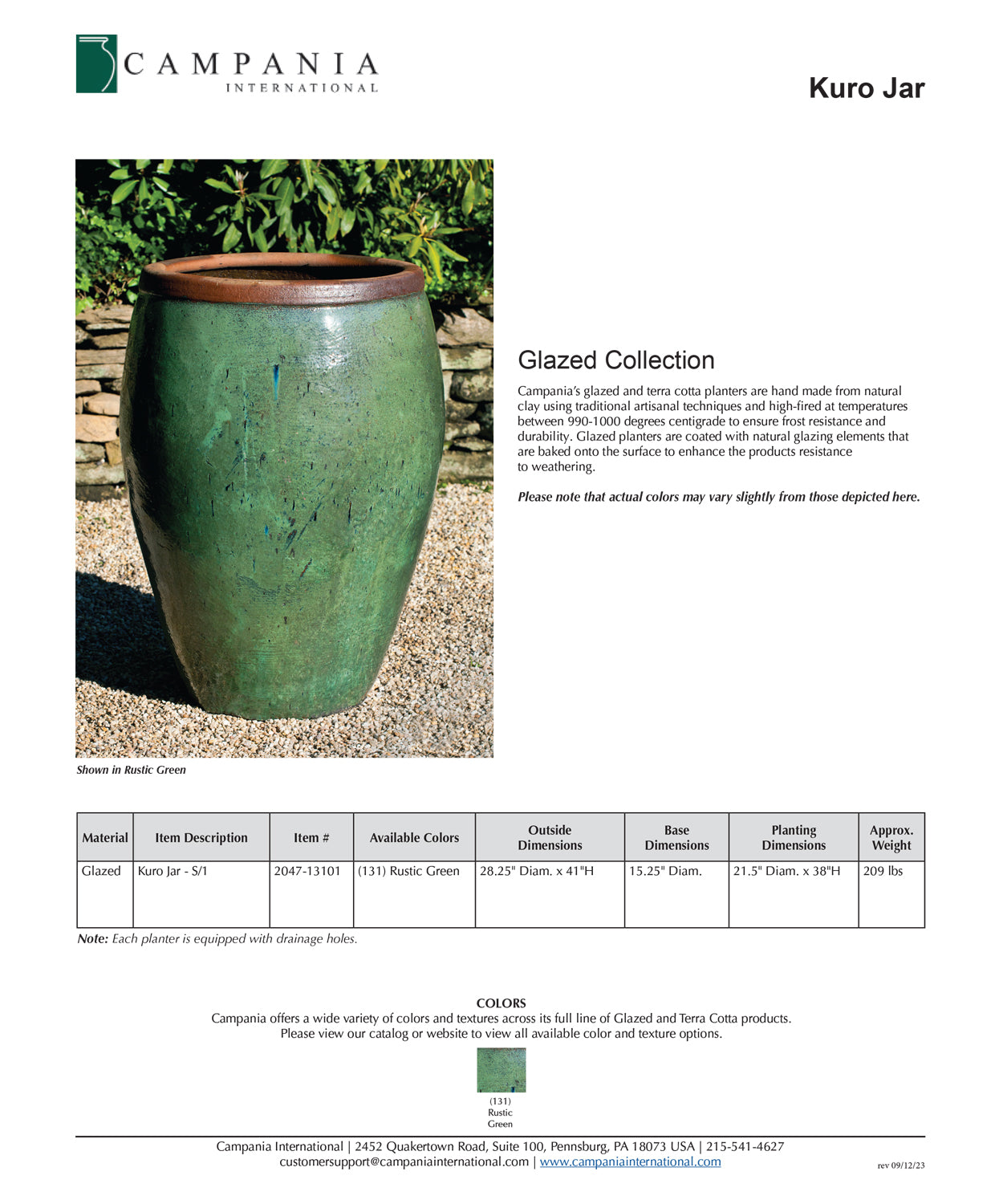 Campania Kuro Jar in Rustic Green | Glazed Terra Cotta Planter