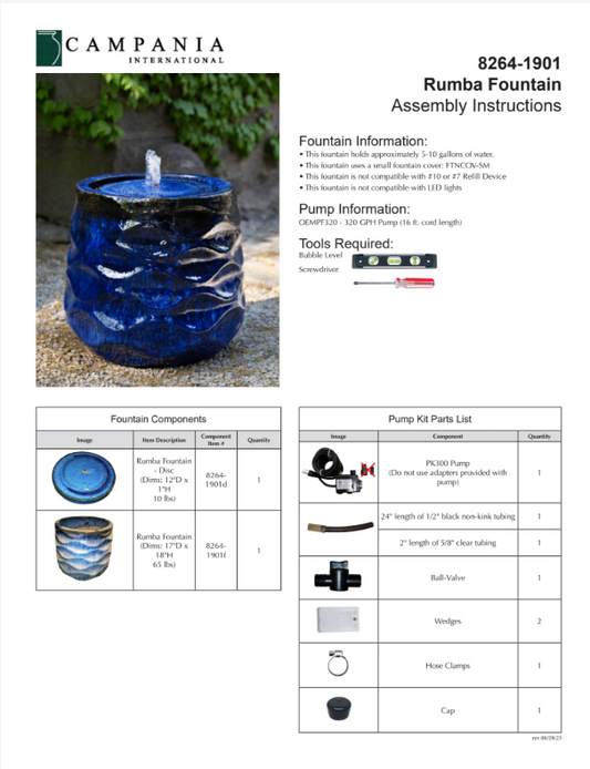 Campania International Rumba Table Top Water Fountain - Riviera Blue