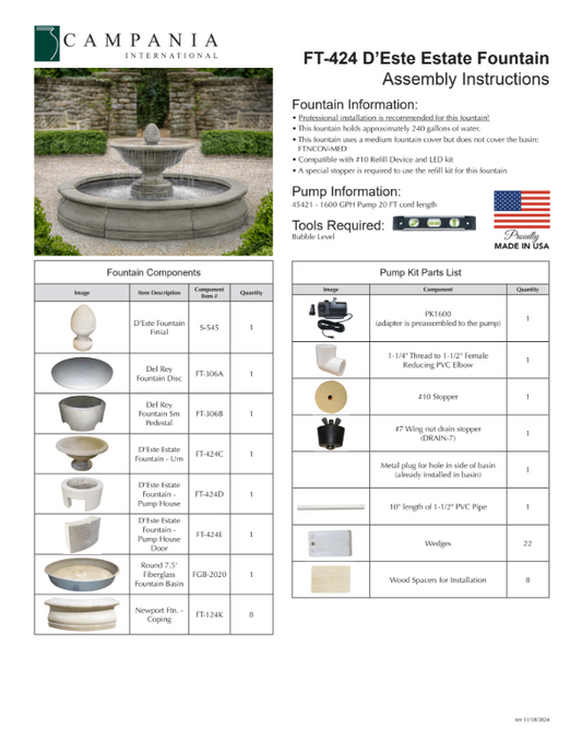 Campania International D'Este Estate Fountain