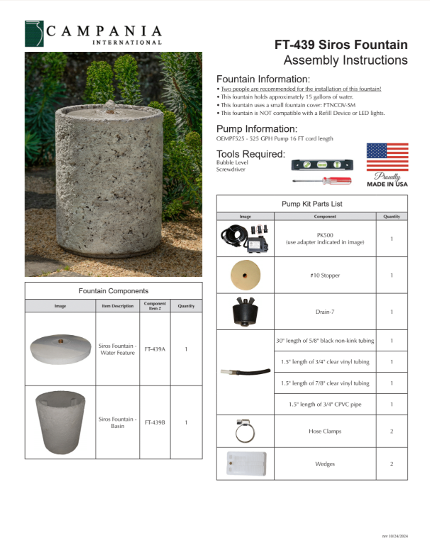 Campania International Siros Outdoor Water Fountain