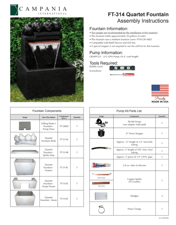 Campania International Quartet Outdoor Water Fountain